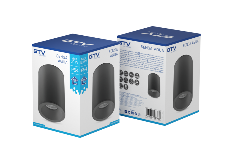 Decor SENSA AQUA plafondlamp alum 85x115 IP54 max 50W rond zwart. 1208964009