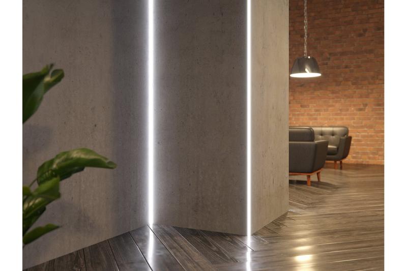 LED profile GLAX angled, external for GK boards 3m + technical casing, non-anodized 1208964084