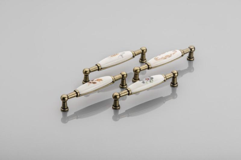 Porcelain handle 728B C=96mm antique brass K-wheet 1208965695