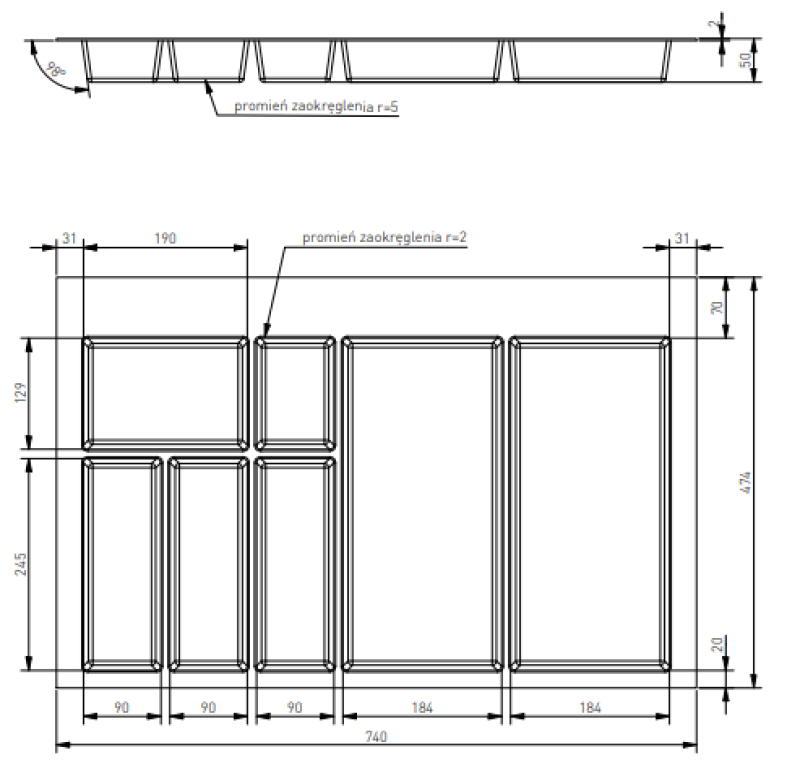 Decor Cutle Bestekbakken Inzet voor Keukenlade 800 Antraciet 1208966380