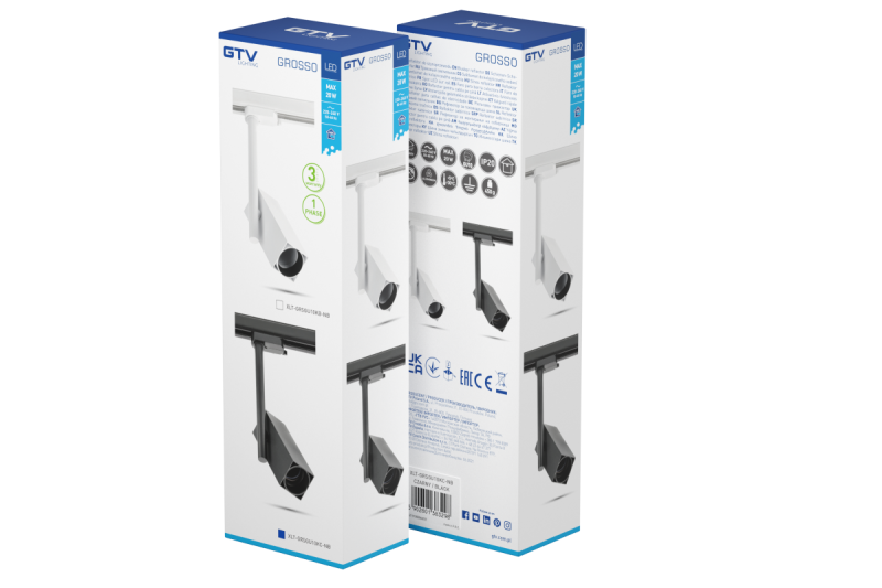 Track light fixture 1-phase GROSSO, GU10, max.20W, AC220-240V, 50/60Hz, IP20, square, black 1208966651