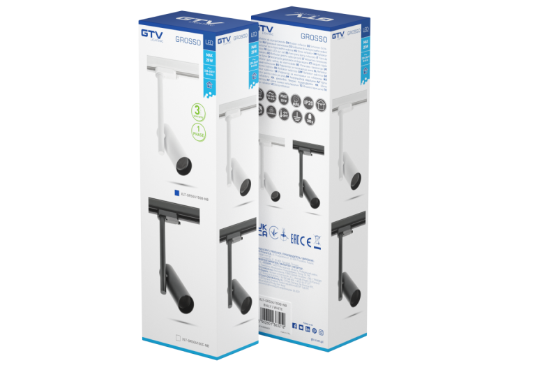 Track light fixture 1-phase GROSSO, GU10, max.20W, AC220-240V, 50/60Hz, IP20, round, white 1208966652