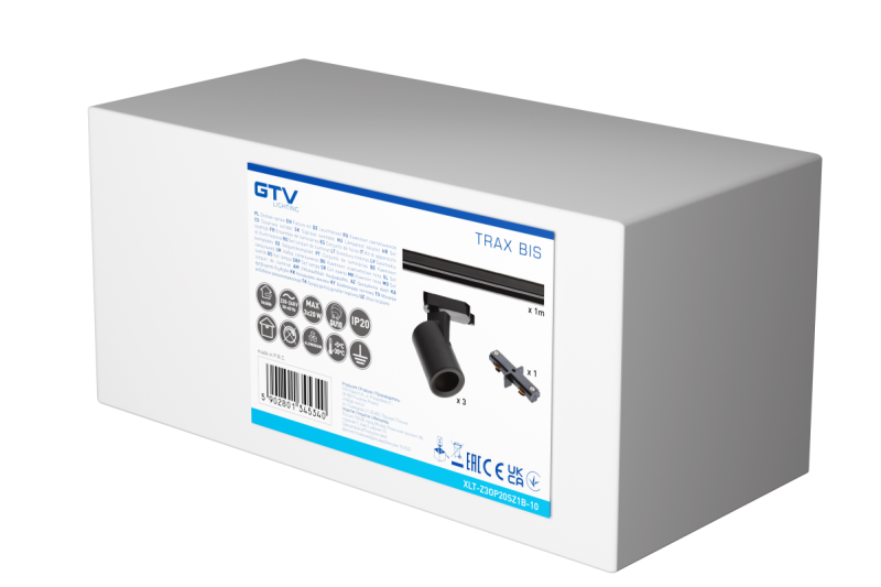 TRAX BIS set, 3 luminaires for 1-phase busbar, 1m, 3xGU10, max. 3x20W, AC220-240V, black 1208966661