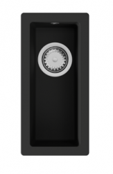 GraniteMy Universal granieten kleine zwarte spoelbak 17x40 cm zwart opbouw onderbouw en vlakinbouw met rvs plug 1208967105