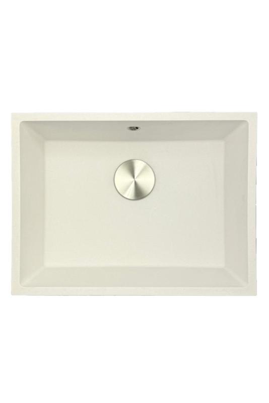 GraniteMy Universal granieten witte spoelbak 55x40 cm wit opbouw onderbouw en vlakinbouw met rvs plug 1208967109