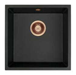 GraniteMy Universal granieten zwarte spoelbak 40x40 cm zwart opbouw onderbouw en vlakinbouw met koperen plug 1208967114