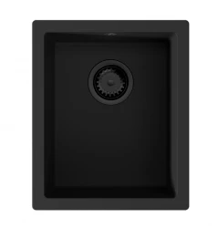 GraniteMy Universal granieten zwarte spoelbak 34x40 cm zwart opbouw onderbouw en vlakinbouw met zwart plug 1208967143