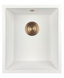 GraniteMy Universal granieten witte spoelbak 34x40 cm wit opbouw onderbouw en vlakinbouw met koperen plug 1208967148