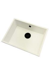 GraniteMy Universal granieten witte spoelbak 55x40 cm wit opbouw onderbouw en vlakinbouw met zwarte plug 1208967154
