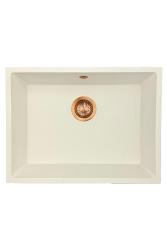 GraniteMy Universal granieten witte spoelbak 55x40 cm wit opbouw onderbouw en vlakinbouw met koperen plug 1208967156