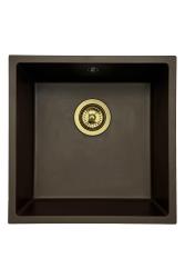 GraniteMy Universal granieten café spoelbak 40x40 cm opbouw, onderbouw en vlakinbouw met gouden plug 1208967218