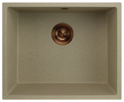 GraniteMy Universal granieten beige zand spoelbak 50x40 cm opbouw, onderbouw en vlakinbouw met koperen plug 1208967221