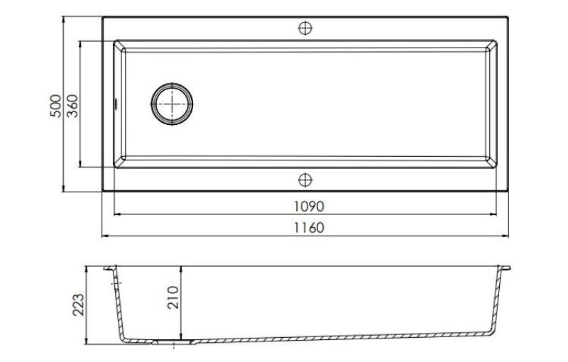 GraniteMy Trog granieten hele grote zwarte spoelbak 116x50 cm zwart opbouw met kraangatbank met koperen plug 1208967238