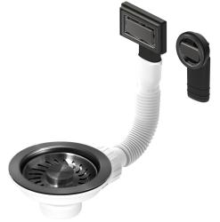 Granitemy korfplugset PVD geborsteld gun metal, afvoerset spoelbak incl. overloop rond en rechthoek 1208967253