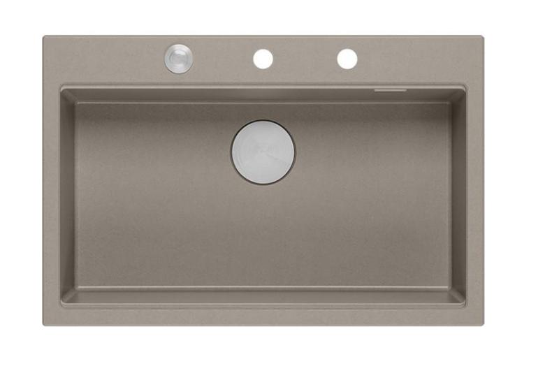 Quadri Hard Rock taupe granieten opbouw grote spoelbak 76x50cm inclusief rvs plug en accessoires 1208967270