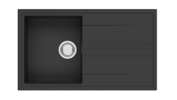 GraniteMy Vesi granieten opbouw zwarte spoelbak 86x50cm met afdruip omkeerbaar met rvs plug 1208967279