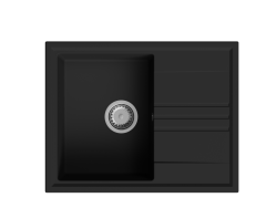 GraniteMy Vesi granieten opbouw zwarte spoelbak 64x50cm met afdruip omkeerbaar met rvs plug 1208967280