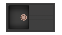 GraniteMy Vesi granieten opbouw zwarte spoelbak 86x50cm met afdruip omkeerbaar met koperen plug 1208967290