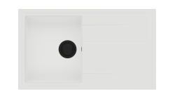 GraniteMy Vesi granieten opbouw witte spoelbak 86x50cm met afdruip omkeerbaar met zwart plug 1208967292