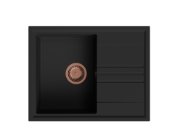 GraniteMy Vesi granieten opbouw zwarte spoelbak 64x50cm met afdruip omkeerbaar met koperen plug 1208967297