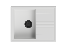 GraniteMy Vesi granieten opbouw witte spoelbak 64x50cm met afdruip omkeerbaar met zwart plug 1208967299