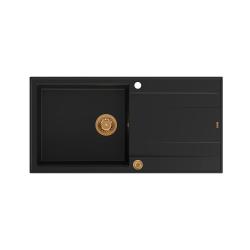 Quadri Luton zwarte granieten opbouw spoelbak met afdruipvlak omkeerbaar 100x50cm met koperen plug 1208967316