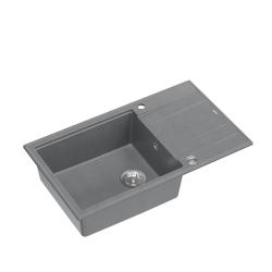 Quadri Luton grijs granieten grote opbouw spoelbak met afdruipvlak omkeerbaar 86x50cm met rvs plug 1208967330