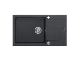 Quadri Luton antraciet granieten grote opbouw spoelbak met afdruipvlak omkeerbaar 86x50cm met rvs plug 1208967333