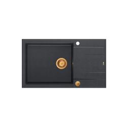 Quadri Luton antraciet granieten grote opbouw spoelbak met afdruipvlak omkeerbaar 86x50cm met koperen plug 1208967335