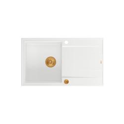 Quadri Luton witte granieten opbouw spoelbak met afdruipvlak omkeerbaar 86x50cm met koperen plug 1208967339