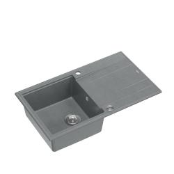 Quadri Luton grijs granieten opbouw spoelbak met afdruipvlak omkeerbaar 86x50cm met rvs plug 1208967340