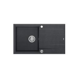 Quadri Luton antraciet granieten opbouw spoelbak met afdruipvlak omkeerbaar 86x50cm met rvs plug 1208967343