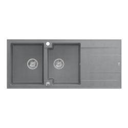 Quadri Luton opbouw dubbele graniet spoelbak grijs met afdruipgedeelte 116x50 cm met rvs plug 1208967360