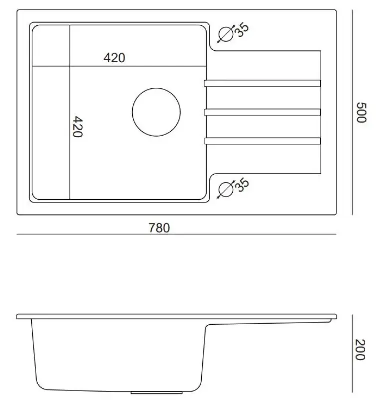 Quadri Cardigan grijs granieten opbouw spoelbak met afdruipvlak omkeerbaar 78x50cm 1208967382
