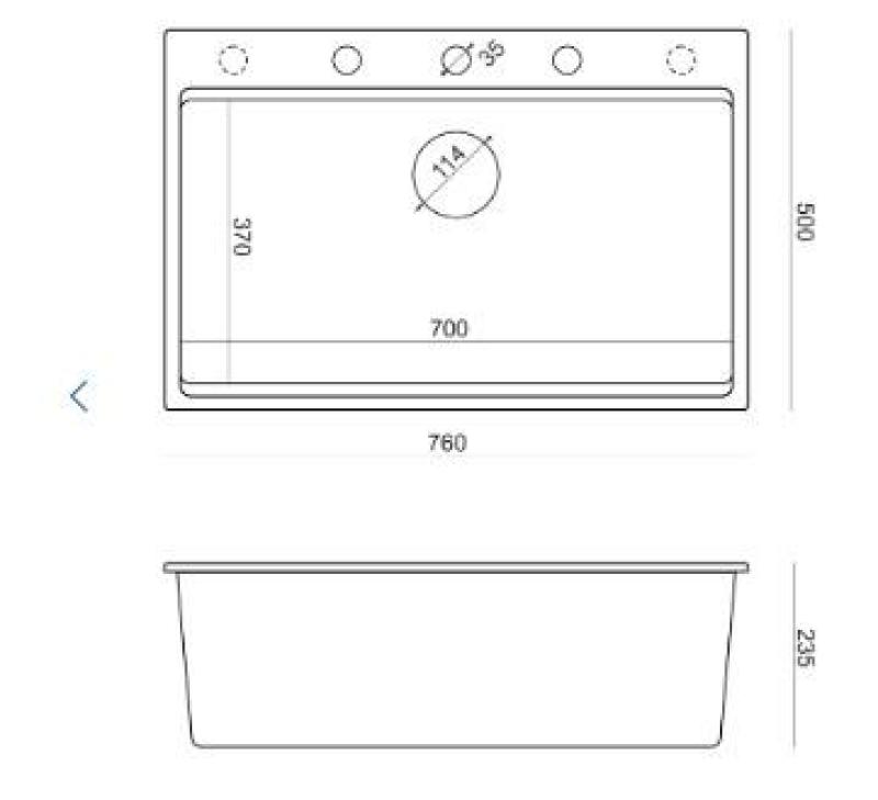 Quadri Hard Rock antraciet granieten opbouw grote spoelbak 76x50cm inclusief rvs plug en accessoires 1208967442