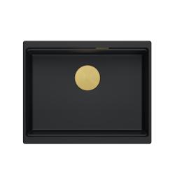 Quadri Newport II graniet onderbouw zwart spoelbak 560x450 mm met gouden plug en  afvoerkapje 1208967449
