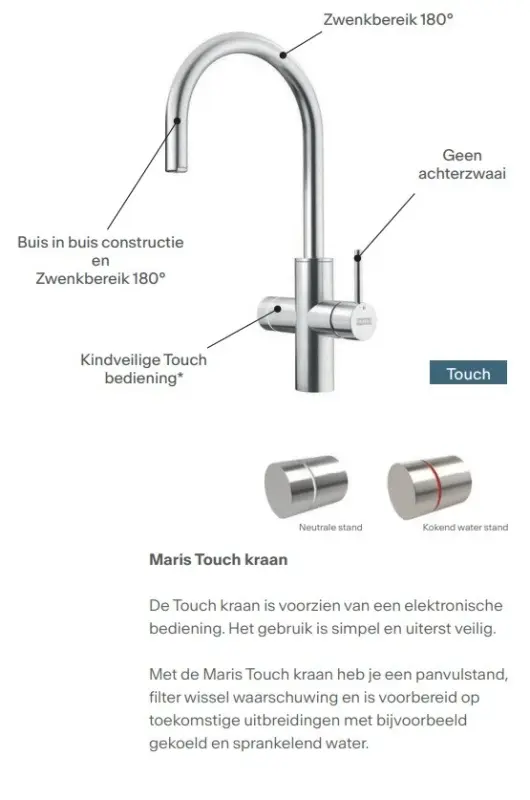 Franke Maris water hub 7L boiler 3-1 met Touch electronische kokend water kraan RVS met waterhub mengset 1208967850