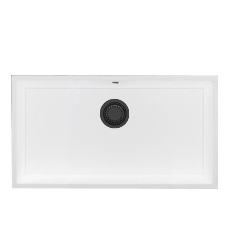 GraniteMy Universal Grote Witte Granieten Spoelbak 74x40 cm met gun metal plug  - 1208967895