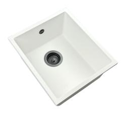 GraniteMy Universal Witte Granieten Spoelbak 34x40 cm wit opbouw onderbouw en vlakinbouw met gun metal plug  1208967904