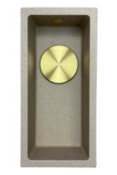 GraniteMy Universal granieten beige zand kleine spoelbak 17x40 cm opbouw onderbouw en vlakinbouw met gouden plug 1208968003
