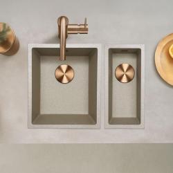 GraniteMy Universal granieten beige zand kleine spoelbak 17x40 cm opbouw onderbouw en vlakinbouw met koperen plug 1208968004