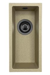GraniteMy Universal granieten beige zand kleine spoelbak 17x40 cm opbouw onderbouw en vlakinbouw met gun metal plug 1208968006