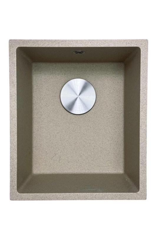 GraniteMy Universal granieten beige zand spoelbak 34x40 cm opbouw onderbouw en vlakinbouw met rvs plug 1208968007