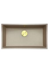 GraniteMy Universal granieten beige zand spoelbak 74x40 cm opbouw onderbouw en vlakinbouw met gouden plug 1208968018