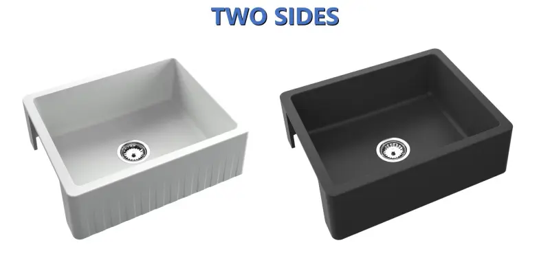 GraniteMy Tradition Landelijke Gootsteen - 2-Zijde Granieten Spoelbak 60x48 cm Zwart onderbouw met zwarte plug 1208968029