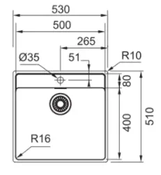 OUTLET Schadebak! Franke Maris MRX 210.50 spoelbak met kraangatbank vlakinbouw 53x51cm 1208968062