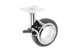 Furniture roller GTV GIRA, H=107 mm, dia75 mm, with brake, plastic + steel, black + chrome