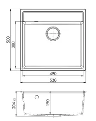 GraniteMy Bremen Granieten Spoelbak 53x50 cm Zwart – Opbouw, Onderbouw en Vlakinbouw met Kraangatbank en Koperen Plug 1208969970