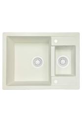 GraniteMy Smart extra ondiepe 1,5 granieten opbouw witte spoelbak 58x44cm met witte plug en bedekking 1208970052