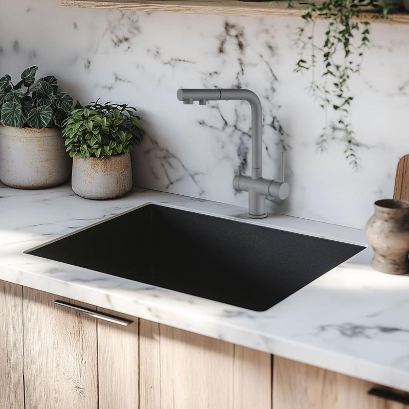 Ausmann Ellington 3-Weg Keukenmengkraan met Uittrekbare Uitloop en Gefilterd Water – Antraciet - 1208970495